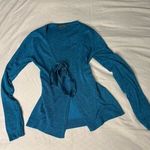 Blue Shimmer Sparkly blue cardigan with bow detail